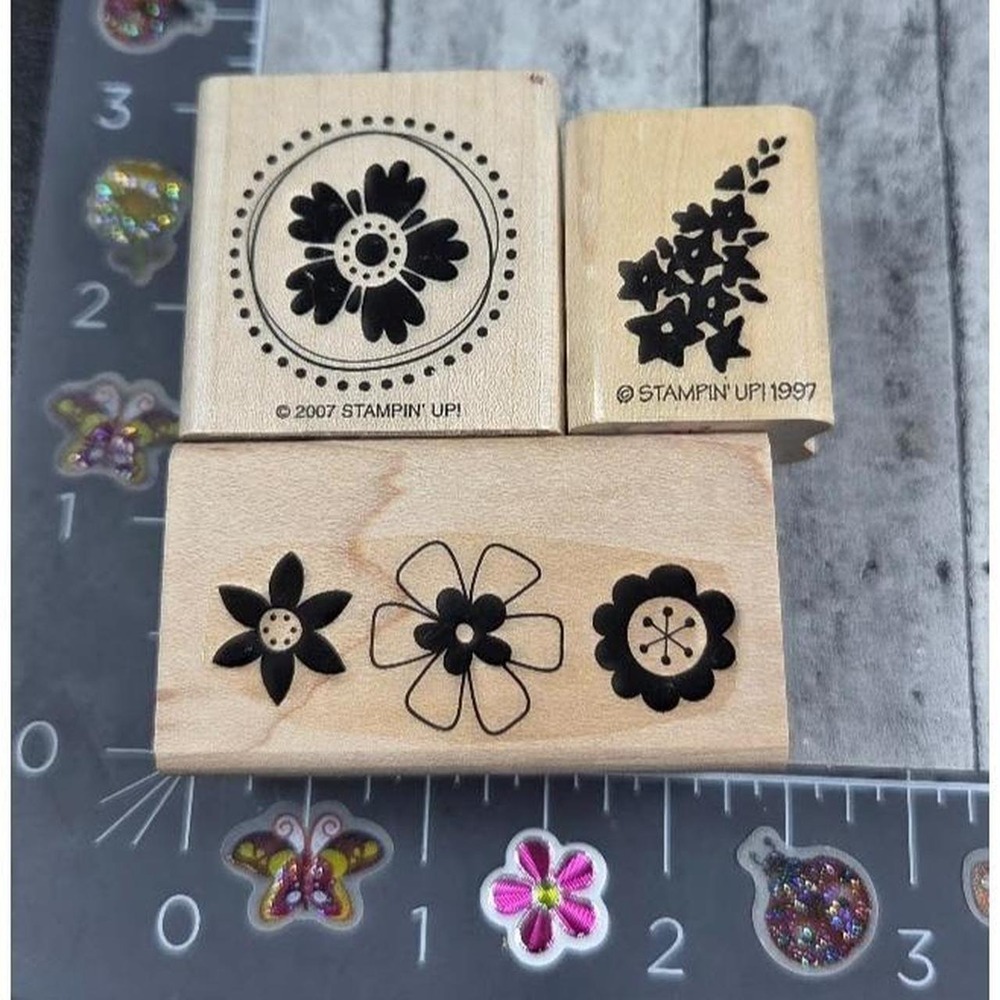 Stampin' Up! Flowers Variety Lot of 3 Border Rubber Stamp Wood #R113